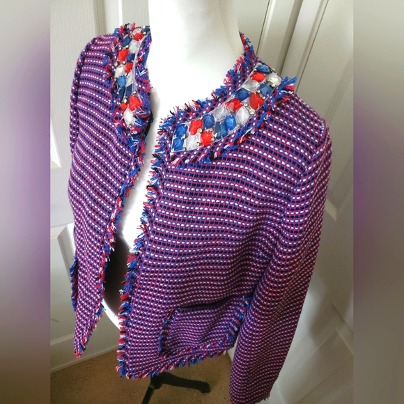Pinko | NWOT Italian Multicolor Embellished Jeweled Fringe Tweed Jacket - Picture 14 of 15